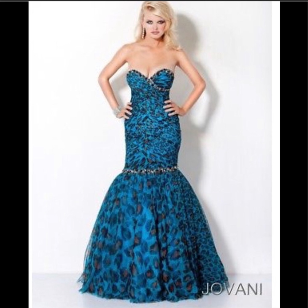 Jovani sz 2 animal print mermaid rhinestone dress